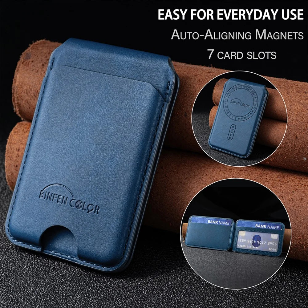 BINFEN COLOR BFK49 Magnetic Card Holder with RFID Blocking Phone Kickstand, Holds up to 7 Cards - Dark Blue - 7