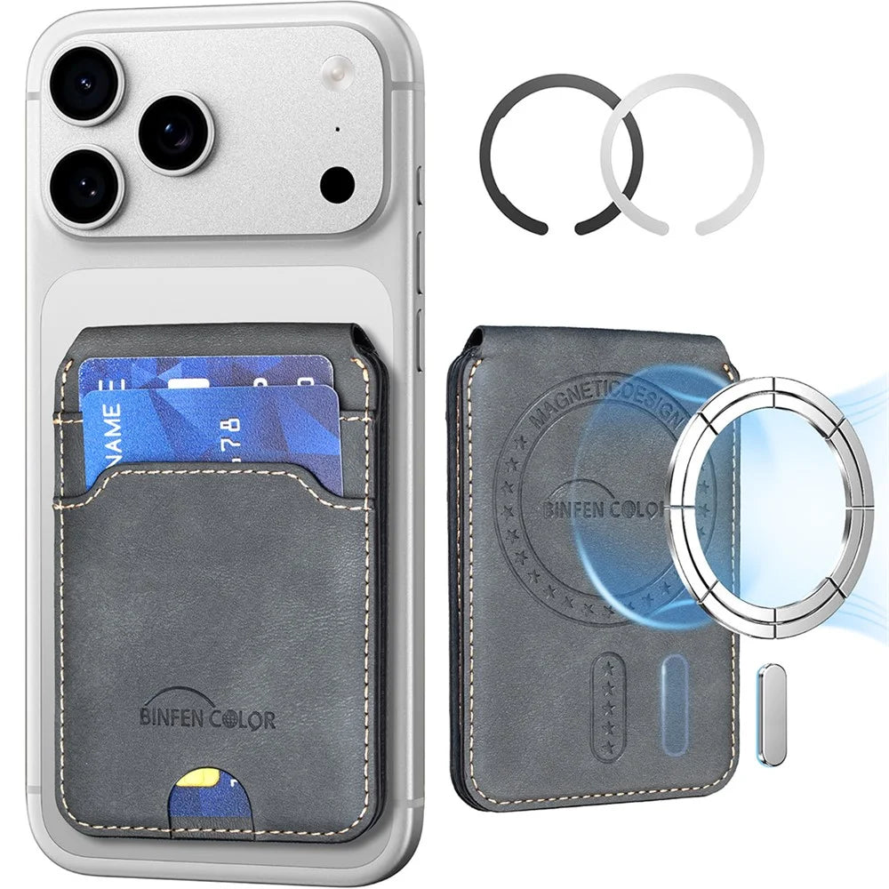 BINFEN COLOR BFK41 Magnetic Card Holder RFID Blocking Phone Wallet with Kickstand Function for iPhone 12 - 17 Series - Black - 1