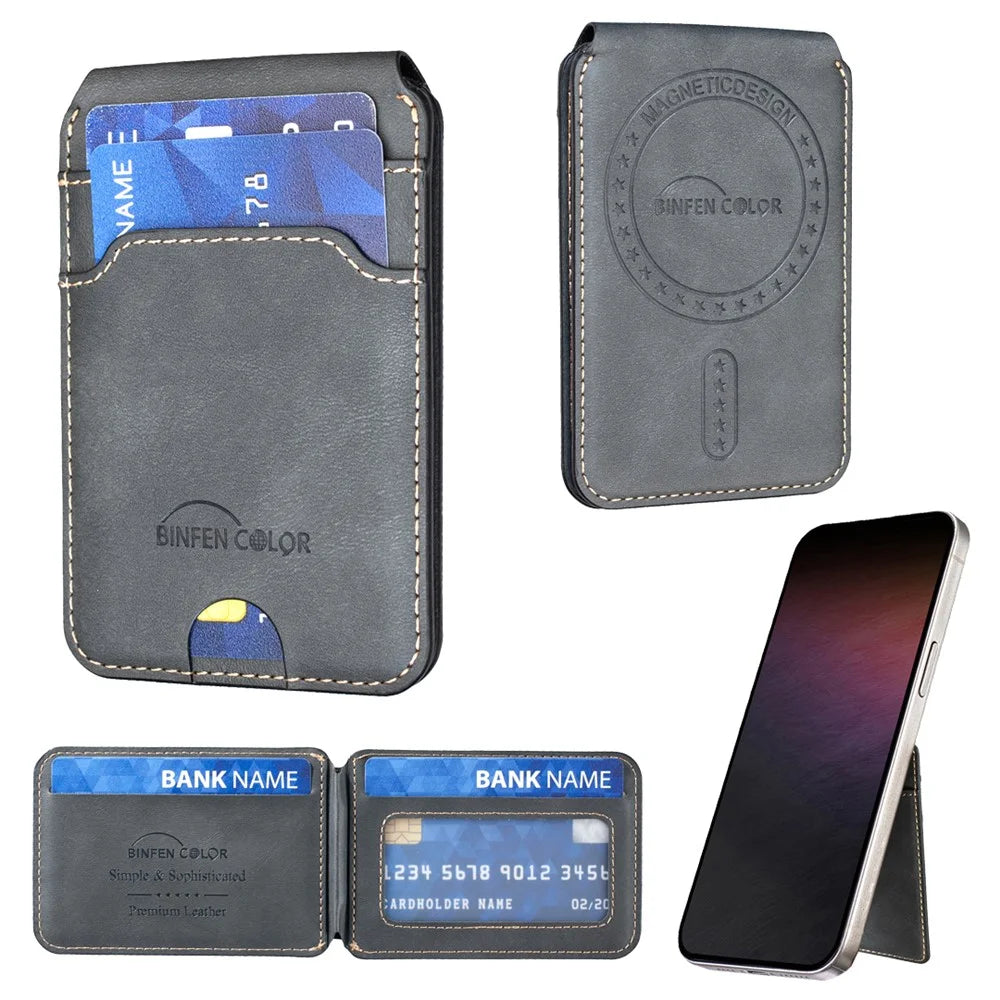 BINFEN COLOR BFK41 Magnetic Card Holder RFID Blocking Phone Wallet with Kickstand Function for iPhone 12 - 17 Series - Black - 2