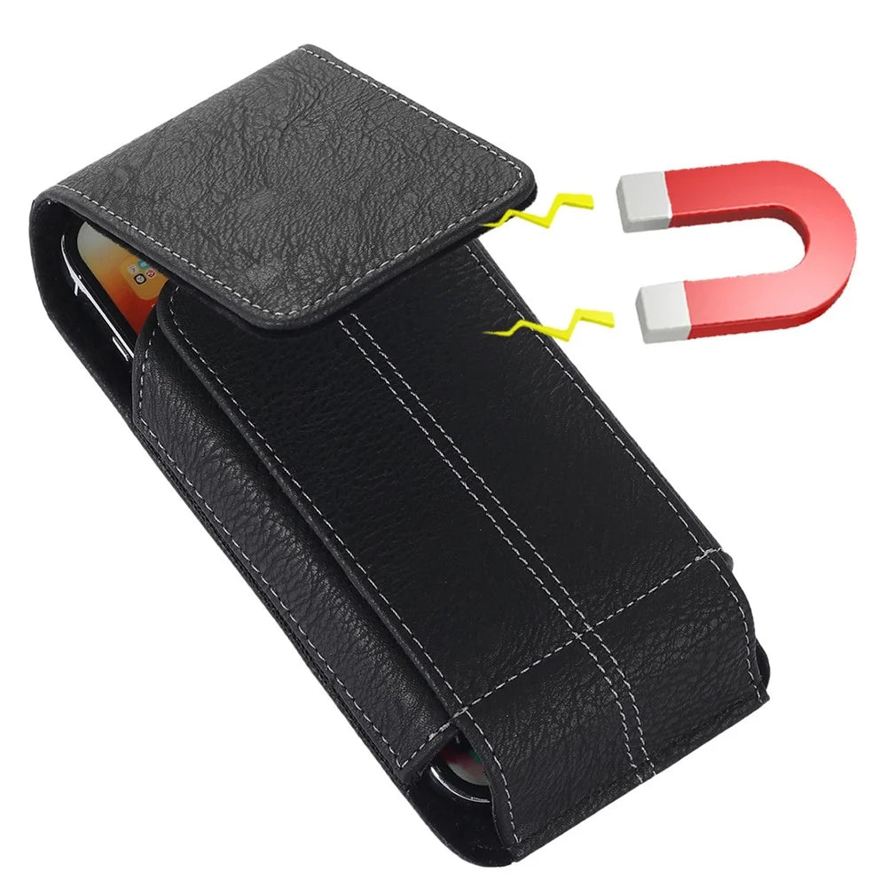 AH-8 5.5-6.7inch Cell Phone Holster Card Holder PU Leather Waist Bag with Rotating Back Clip - 4