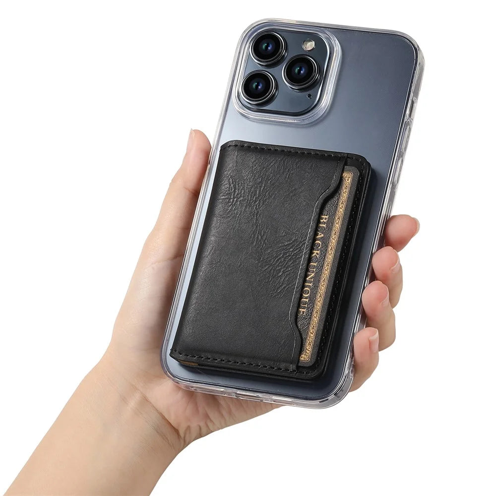 DENIOR Magnetic Card Case PU Leather Phone Card Holder Kickstand - Black - 7