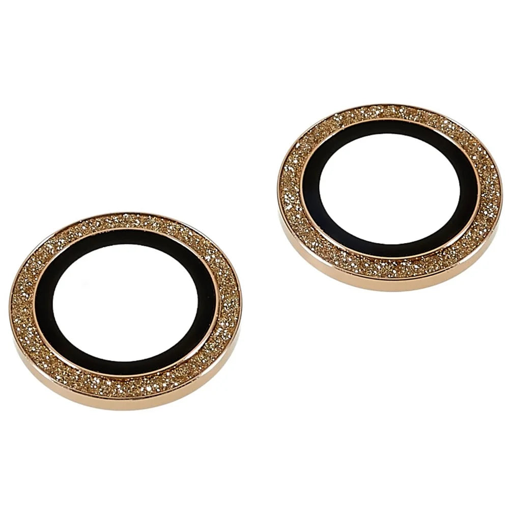 2Pcs / Set for iPhone 14 6.1 inch / 14 Plus 6.7 inch Glitter Rhinestone Camera Lens Protector Metal Ring Tempered Glass Lens Fim - Gold - 3