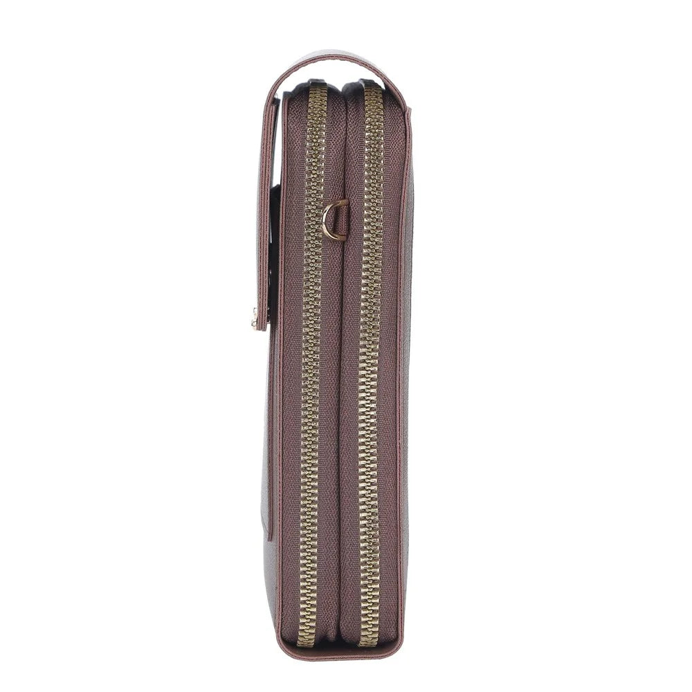 BAELLERRY N2371 PU Leather Snap Button Dual Layer Zipper Pocket Phone Touch Screen Pouch Women Crossbody Bag - Coffee - 6