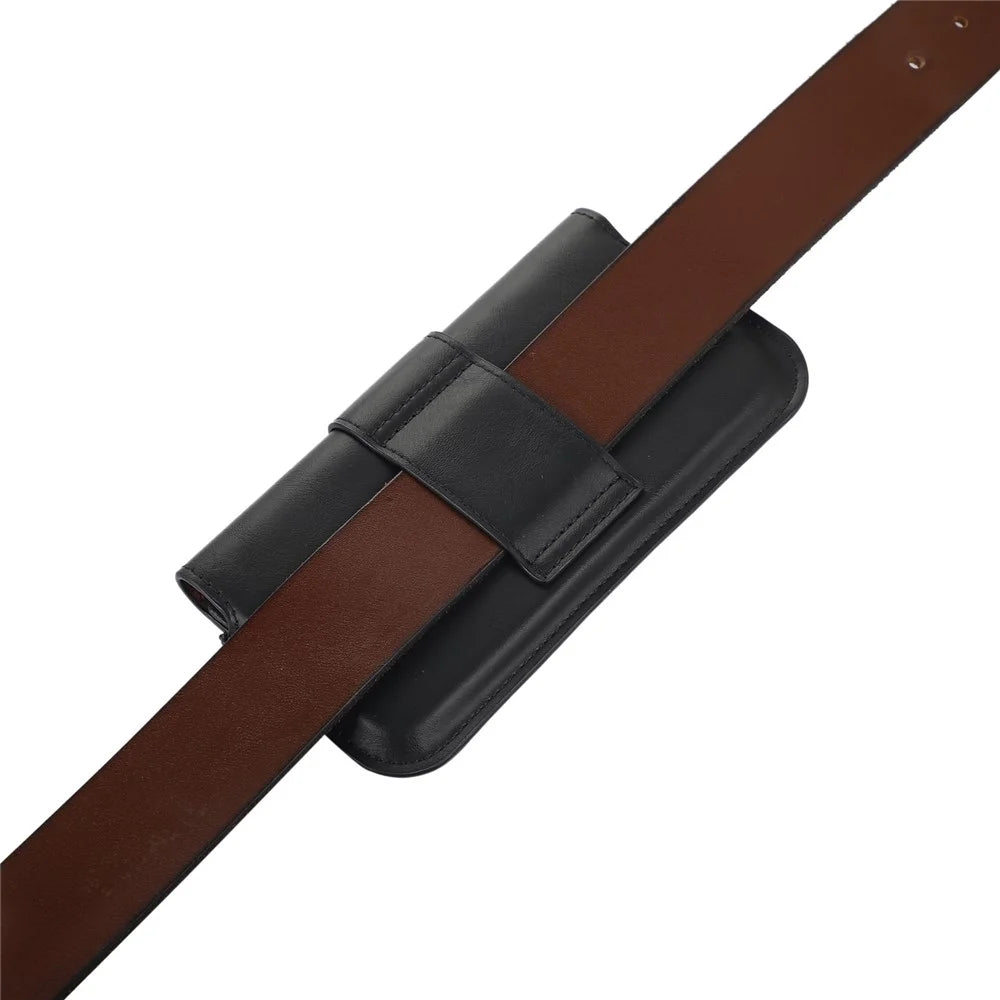 PU Leather Waist Belt Pouch for 5.5-6.7-inch Mobile Phones Universal Crazy Horse Texture Phone Storage Bag - Black - 3