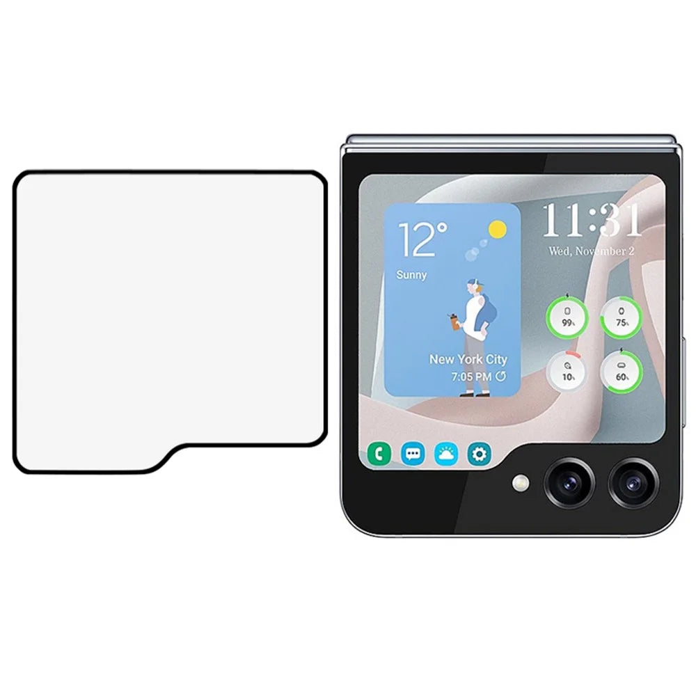 For Samsung Galaxy Z Flip7 FE 5G / Z Flip6 5G / Z Flip5 5G Screen Protector Silk Printing Tempered Glass Full Glue Film (Outer Screen) - 1