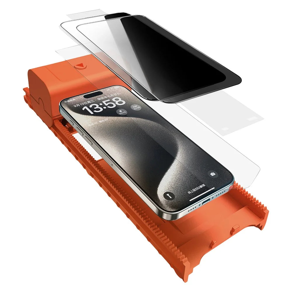 2Pcs For iPhone 15 Pro Anti-Peep Tempered Glass Screen Protector with Dust Removal Install Tool - 1