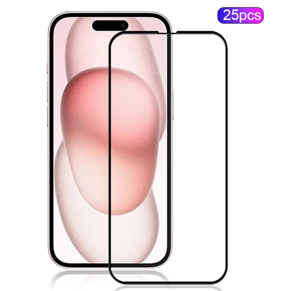 MOCOLO 25Pcs For iPhone 15 Pro Max Full Screen Protector Silk Printing Full Glue Tempered Glass Film - Black - 1