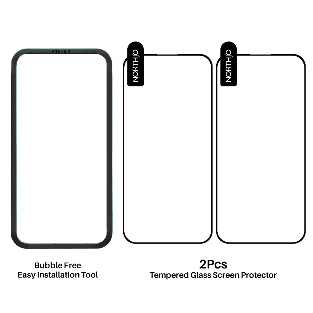 NORTHJO 2Pcs A+ For iPhone 15 Screen Protector 0.3mm High Aluminum-Silicon Glass Film with Alignment Frame - 2