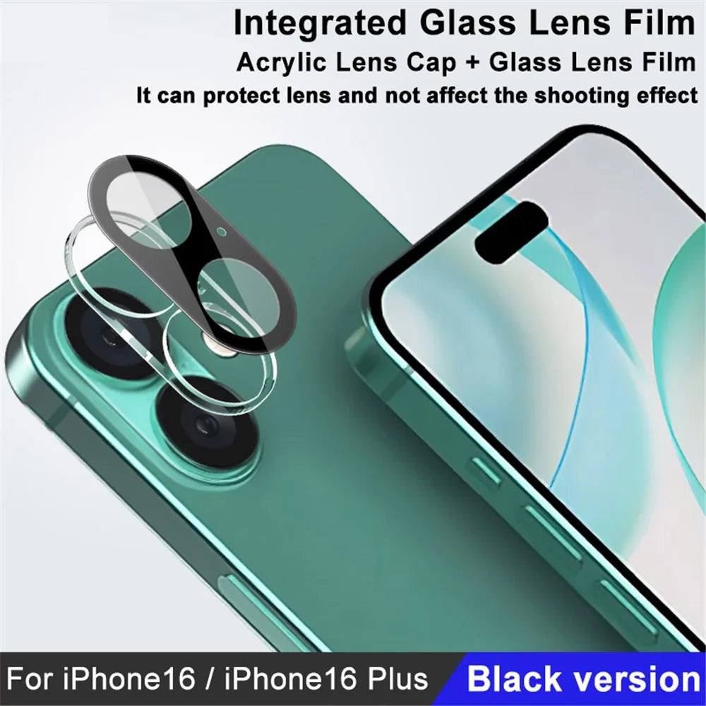IMAK For iPhone 16 / 16 Plus Camera Lens Protector+Acrylic Lens Cap Tempered Glass Lens Film HD Clear (Black Version) - 2