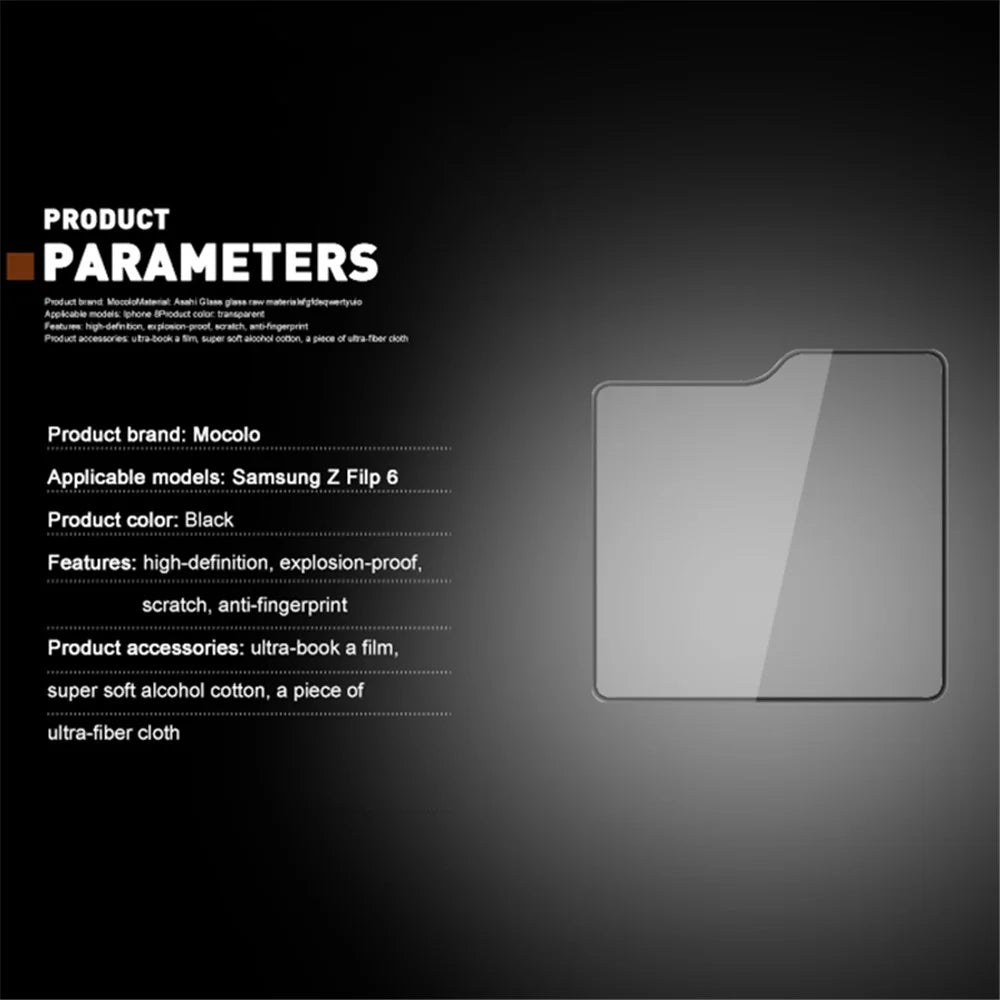 MOCOLO For Samsung Galaxy Z Flip7 FE 5G / Z Flip6 5G Rear Screen Protector Tempered Glass HD Clarity Film - Black - 6