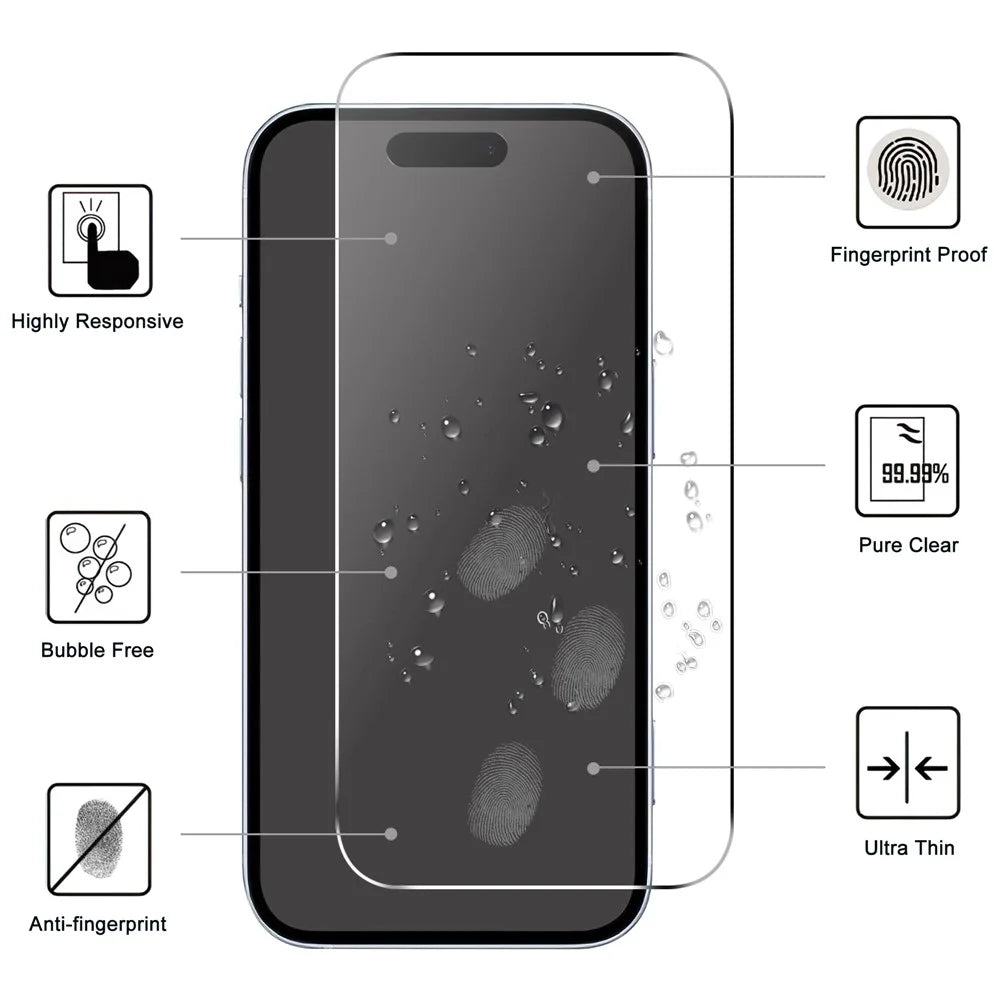 For iPhone 16 Plus Screen Protector 2.5D Arc Edge HD Clear Anti-Shatter Tempered Glass Film - 2