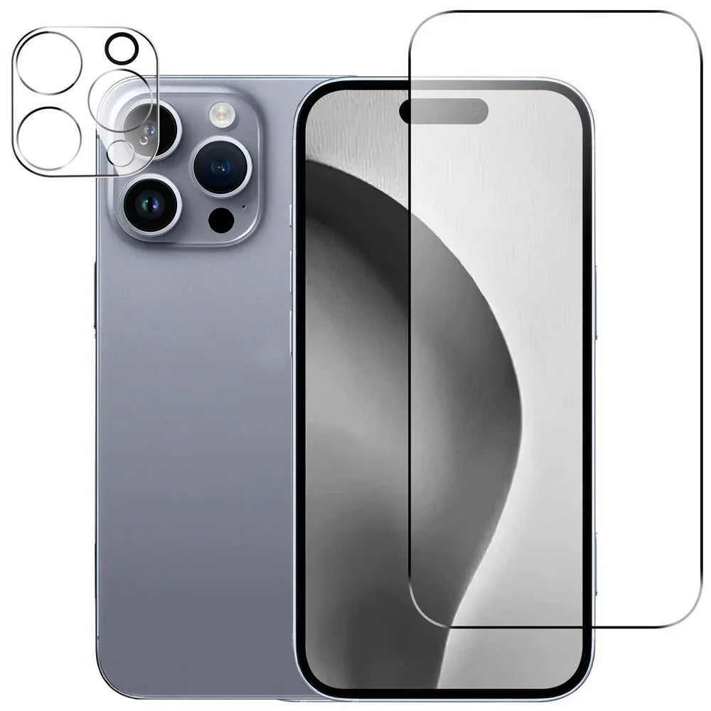 For iPhone 16 Pro Tempered Glass Screen Protector Anti-Scratch Film + Camera Lens Protector - 1