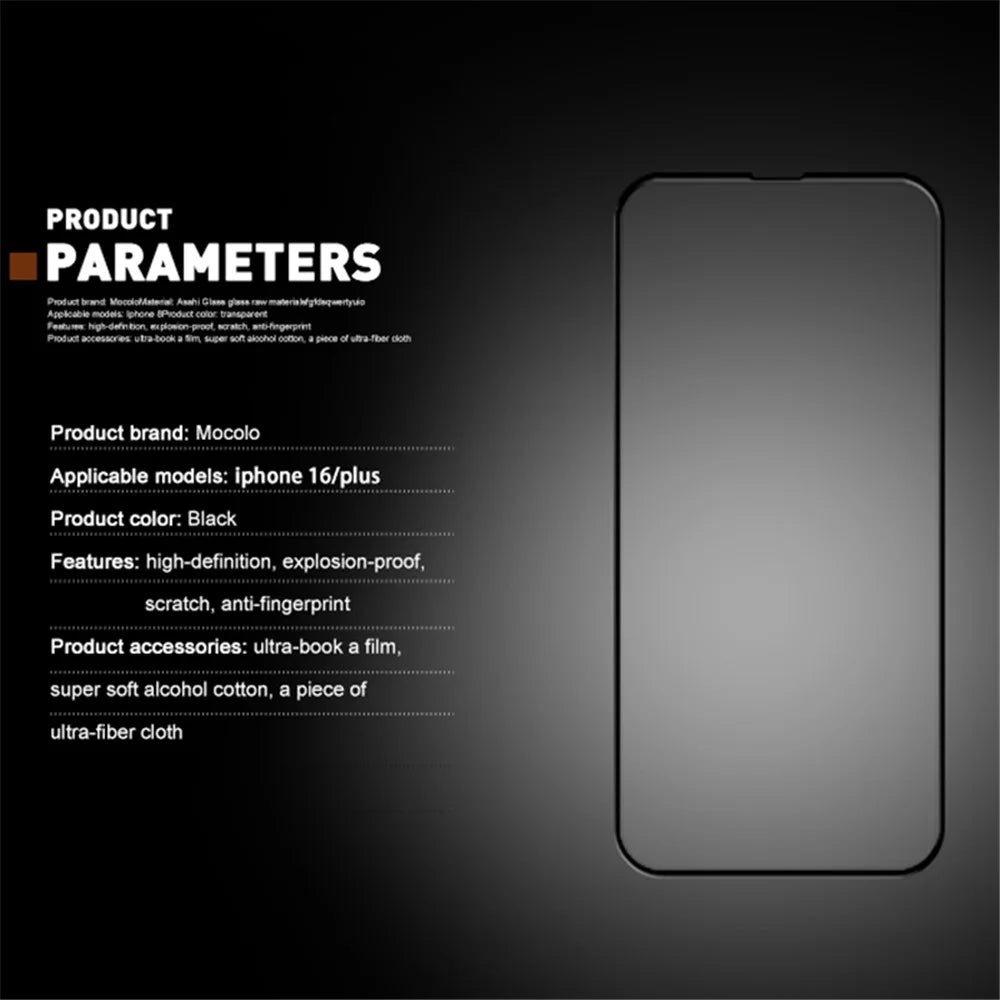 MOCOLO For iPhone 16 Full Screen Protector Black Edge Tempered Glass Film - Black - 5