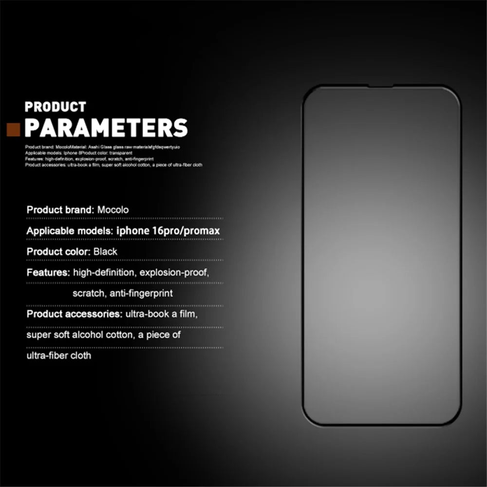MOCOLO For iPhone 16 Pro Screen Protector Anti-Shatter Silk Printing Tempered Glass Film - Black - 5