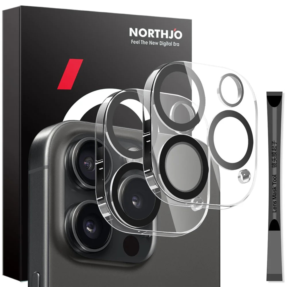NORTHJO 2Pcs For iPhone 16 Pro  /  16 Pro Max Camera Lens Protector Black Circles 3D Clear Tempered Glass Lens Film - 1