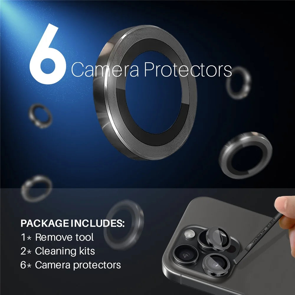 NORTHJO 2 Sets for iPhone 16 Pro / 16 Pro Max Tempered Glass Camera Lens Film CD Veins Metal Ring Lens Guard - Black - 2