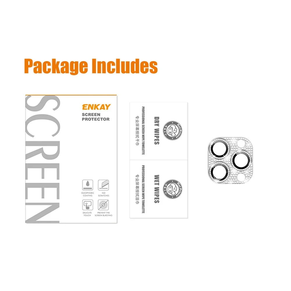 ENKAY HAT PRINCE For iPhone 16 Pro / 16 Pro Max Camera Lens Protector Rhinestone Decor Metal+Tempered Glass Lens Film - Silver - 7