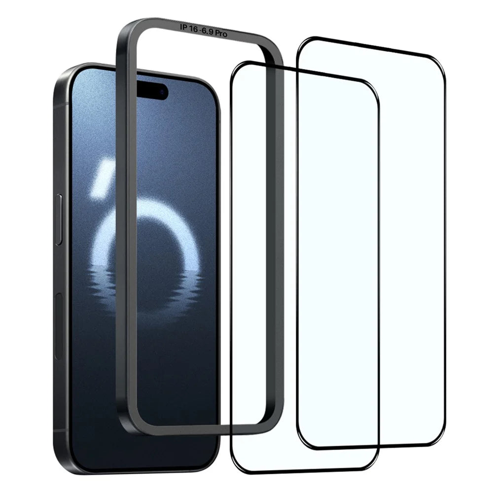 NORTHJO 2Pcs A+ For iPhone 16 Pro Max Screen Protector 0.3mm High Aluminum-Silicon Glass Film with Alignment Frame, Black - 1