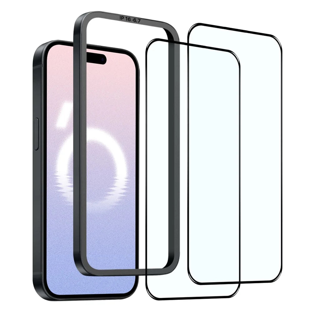 NORTHJO 2Pcs A+ For iPhone 16 Plus / 15 Plus Screen Protector 0.3mm High Aluminum-Silicon Glass Film with Alignment Frame, Black - 1