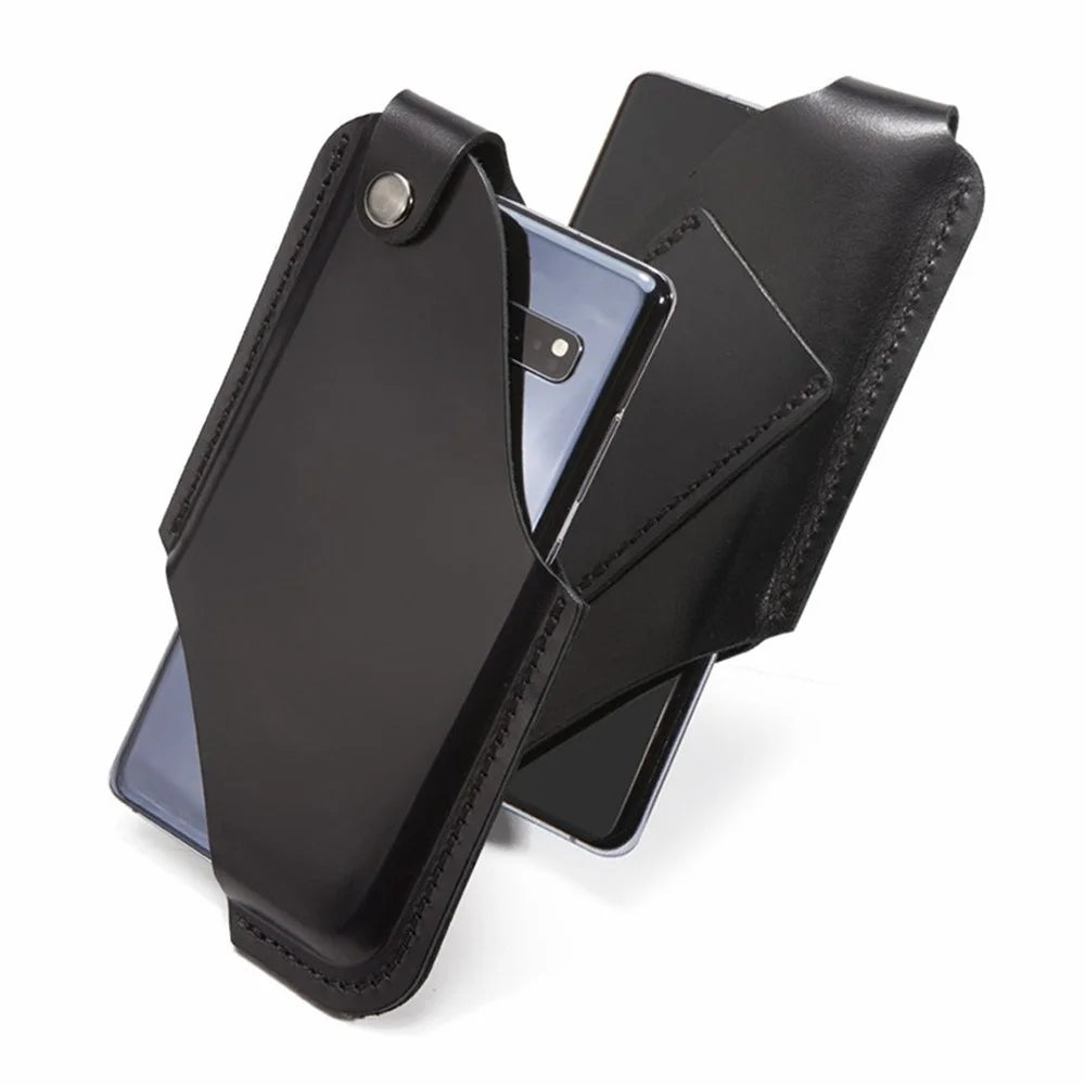 Hollow Design Belt Phone Bag for Men Cowhide Leather Waist Phone Case Lightweight Mobile Phone Pouch (Size: S) - Black - 5
