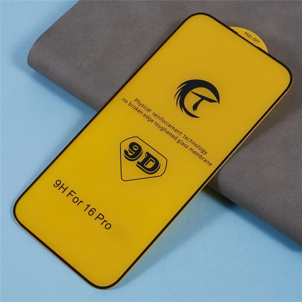 For iPhone 16 Pro Silk Print 9D Tempered Glass Film Full Glue Screen Protector - 3