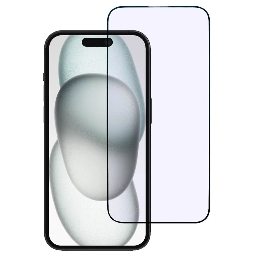 For iPhone 16 Pro Tempered Glass Film Purple Light Black Edge Silk Printing Full Glue Screen Protector - 1