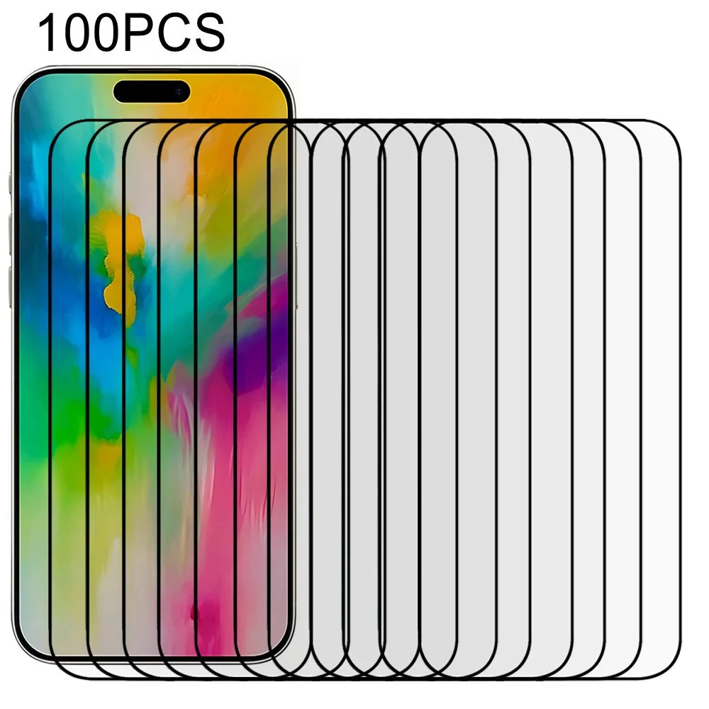 100Pcs For iPhone 16 Pro Tempered Glass Film Silk Print Full Glue Screen Protector - 1