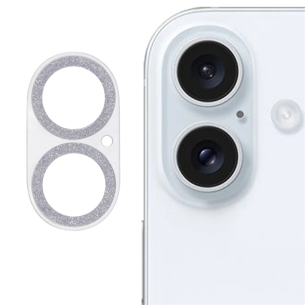 For iPhone 16 / 16 Plus Camera Lens Protector Glitter Tempered Glass Lens Film - Silver - 1