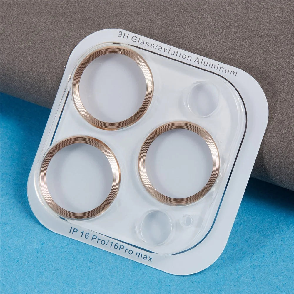 For iPhone 16 Pro / 16 Pro Max Camera Lens Protector CD Veins Integrated Tempered Glass Lens Film - Gold - 3