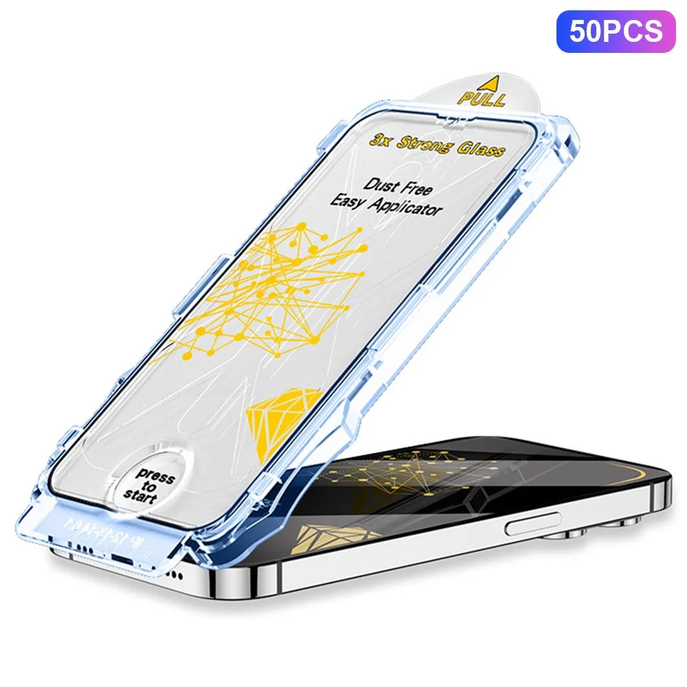 MOCOLO 50Pcs For iPhone 16 Pro Max Screen Protector Silk Printing Tempered Glass Film with Easy Installation Tool - Black - 1