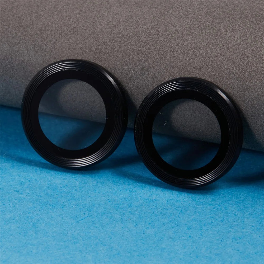 For iPhone 16 / 16 Plus Camera Lens Protector CD Veins Metal Ring Tempered Glass Film - Black - 5