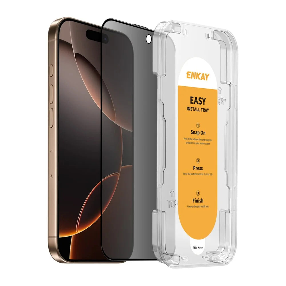 ENKAY HAT PRINCE For iPhone 16 Pro Anti-Spy Film   Silk Printing Tempered Glass Screen Protector with Installation Tool - Black - 1