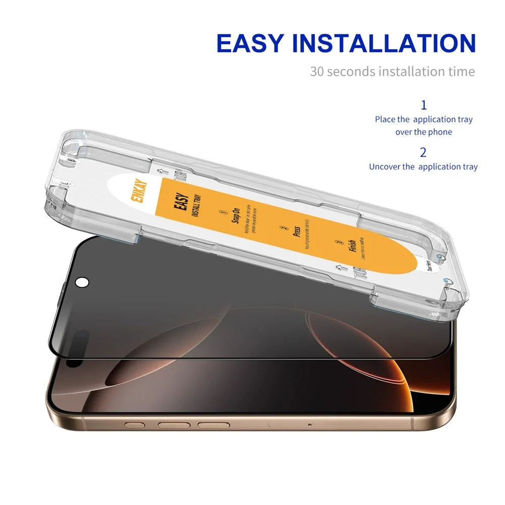 ENKAY HAT PRINCE For iPhone 16 Pro Anti-Spy Film   Silk Printing Tempered Glass Screen Protector with Installation Tool - Black - 2