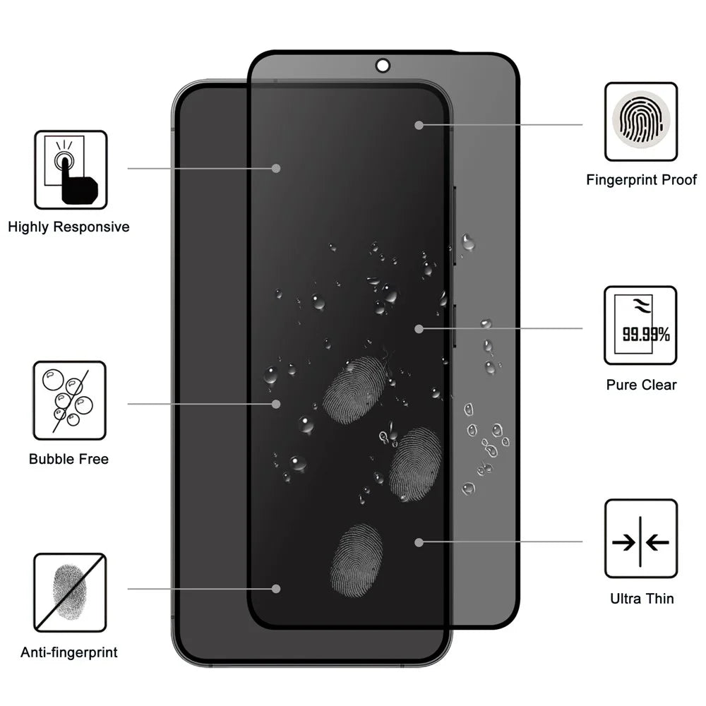 For Samsung Galaxy S25 Tempered Glass Film 2.5D Arc Edge Anti-spy (Fingerprint Unlock) - 2