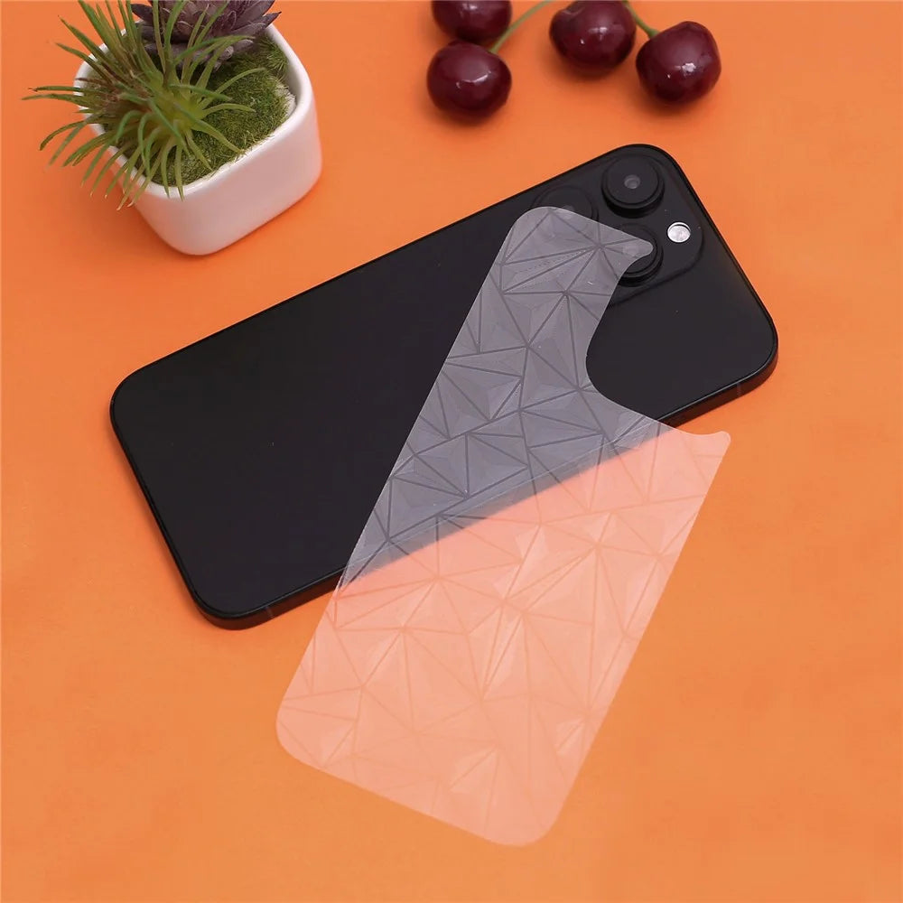 For iPhone 16 Pro Back Screen Protector Soft PET Film Diamonds Pattern - 4