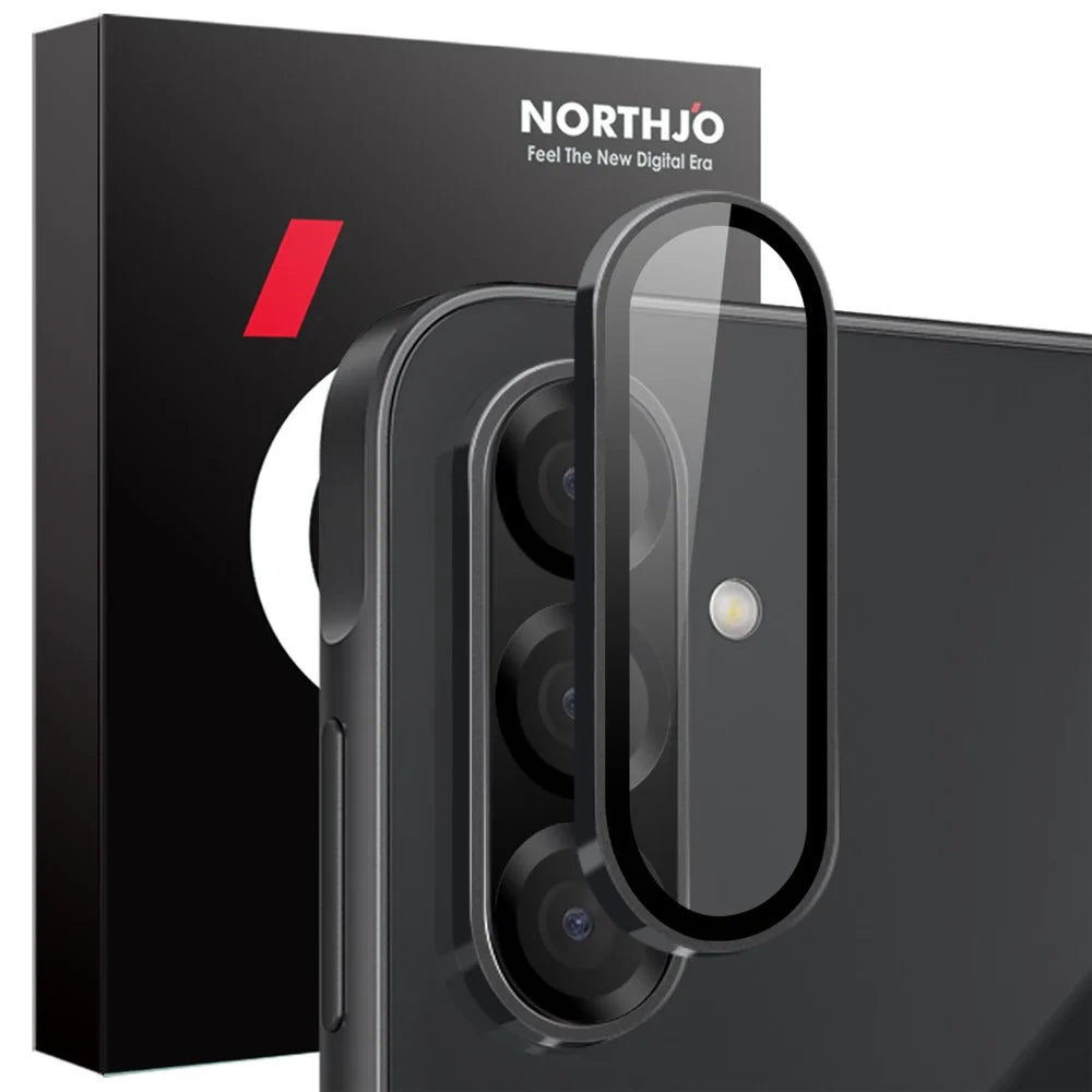 NORTHJO 1 Set For Samsung Galaxy A56 5G Tempered Glass Camera Lens Film CD Veins Metal Ring Lens Guard - Black - 1