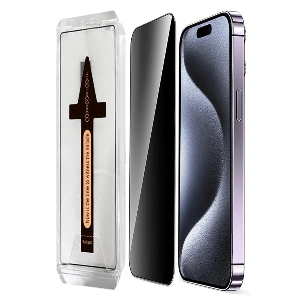For iPhone 15 Pro Max Anti Spy Tempered Glass Screen Protector with Automatic Dust Removal Tool - 1