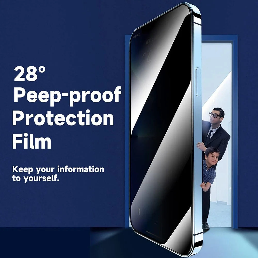 For iPhone 14 Pro Anti Spy Tempered Glass Screen Protector with Automatic Dust Removal Tool - 2