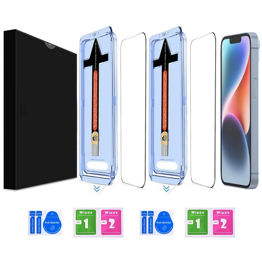 2 Sets For iPhone 14 / 13 Pro / 13 Tempered Glass HD Clear Screen Protector with Automatic Dust Removal Tool - 2
