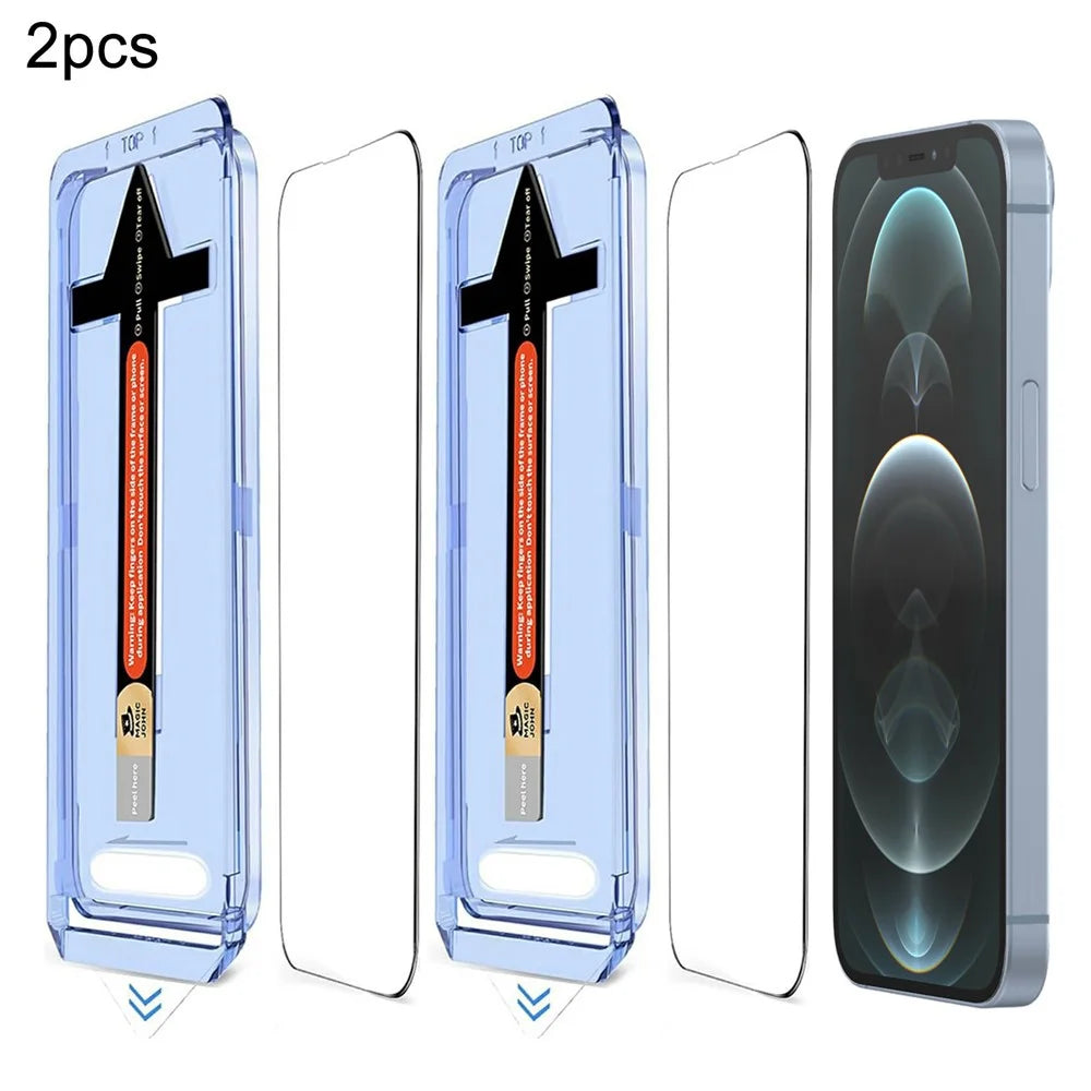 2 Sets For iPhone 12 Pro Max Tempered Glass HD Clear Screen Protector with Automatic Dust Removal Tool - 1