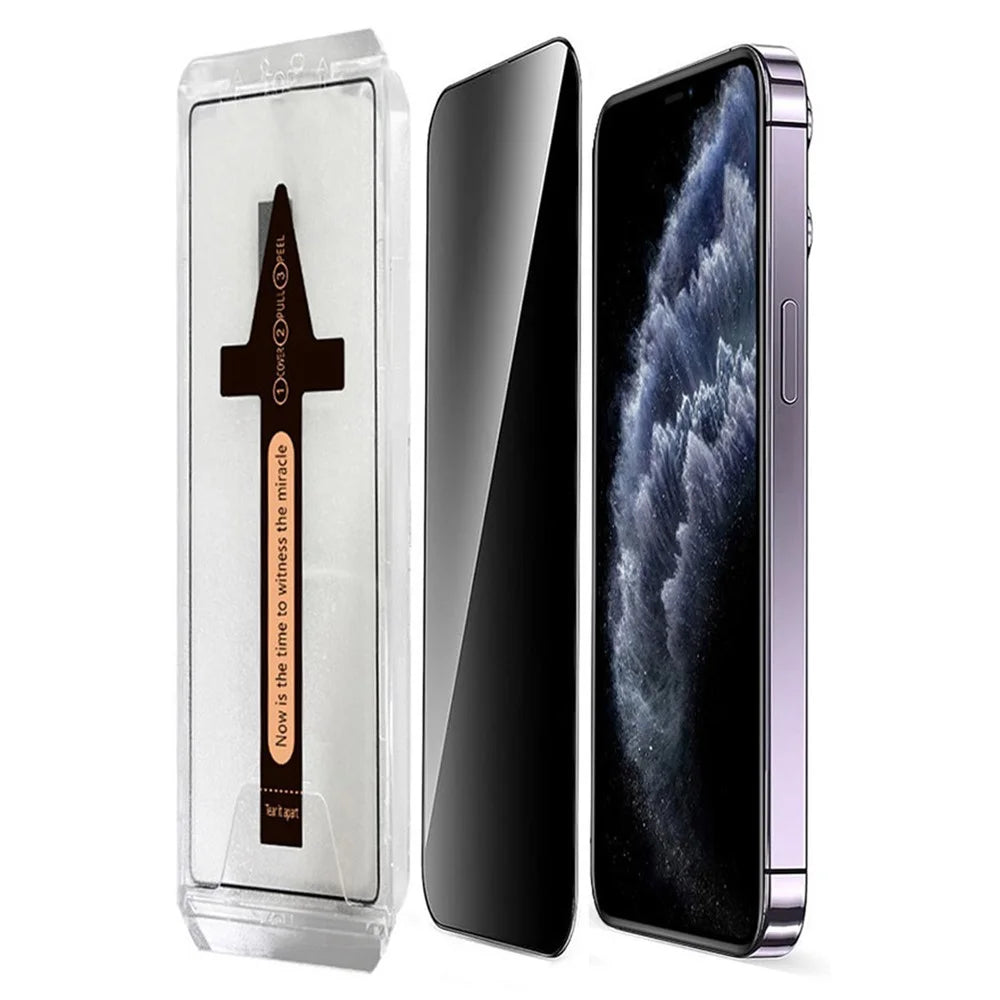 For iPhone 11 Pro Max Anti Spy Tempered Glass Screen Protector with Automatic Dust Removal Tool - 1