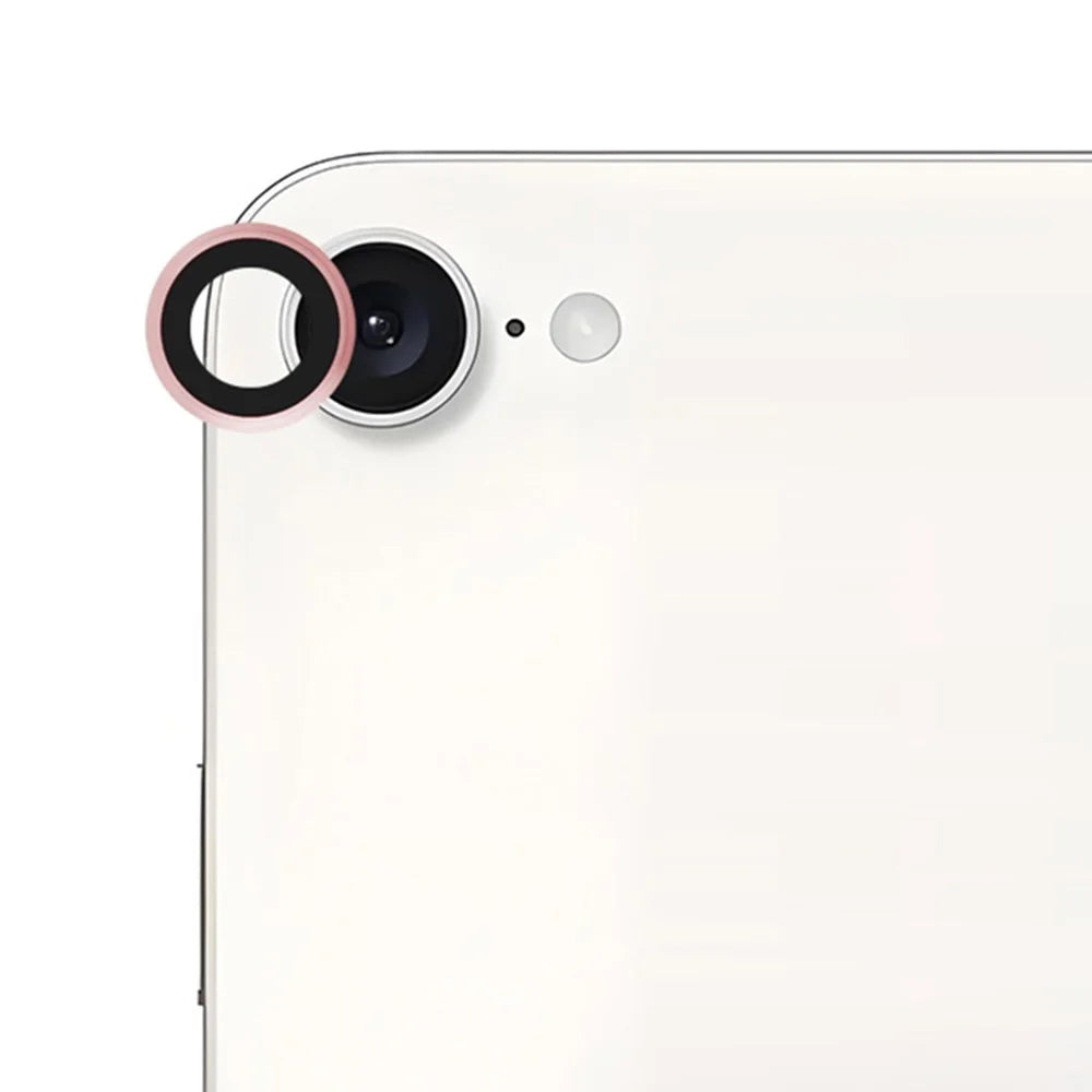 RURIHAI For iPhone 17e / 16e Camera Lens Protector Tempered Glass Metal Ring Lens Film - Pink - 1