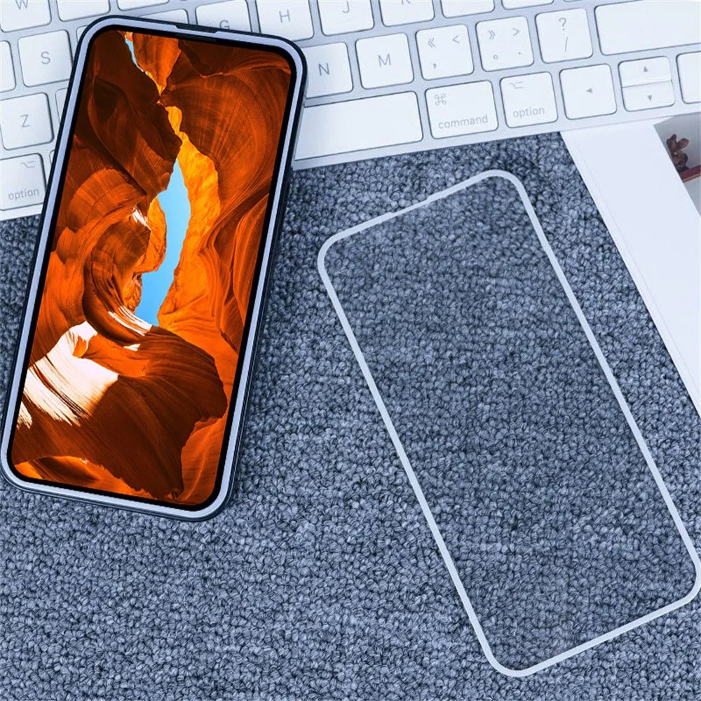 For iPhone 14 Plus / 13 Pro Max Screen Protector Full Glue Electroplated White Edge High Aluminum Silicone Glass Film - 6
