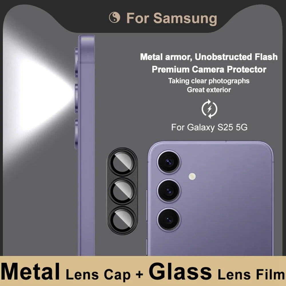 IMAK For Samsung Galaxy S25 Camera Lens Film Metal Lens Cap + Tempered Glass Lens Protector - Black - 7