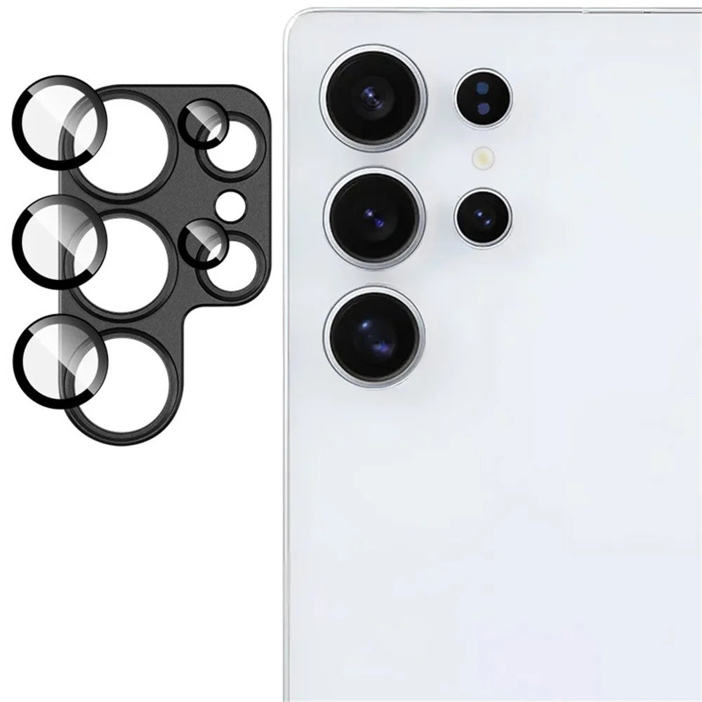 IMAK For Samsung Galaxy S25 Ultra Camera Lens Film Metal Lens Cap + Tempered Glass Lens Protector - Black - 1