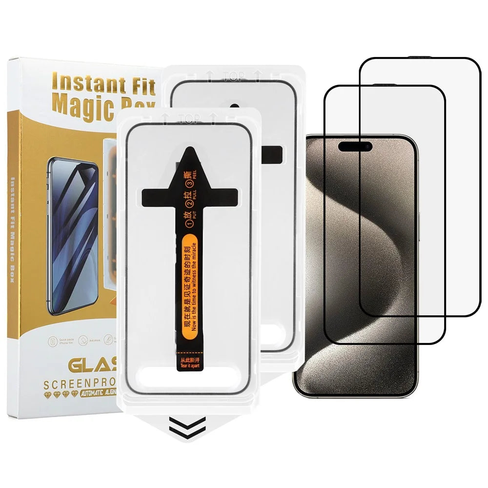 2Pcs For iPhone 15 Pro Max Screen Protector HD Clear High Aluminium Silicon Glass Film with Dust Removal Tool - 1