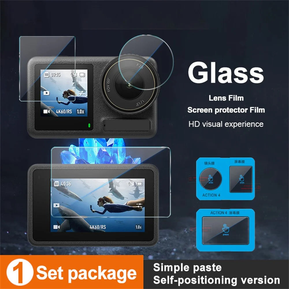 IMAK For DJI Osmo Action 4 Tempered Glass Screen Protector + Lens Film Set with Self Positioning Frame - 3