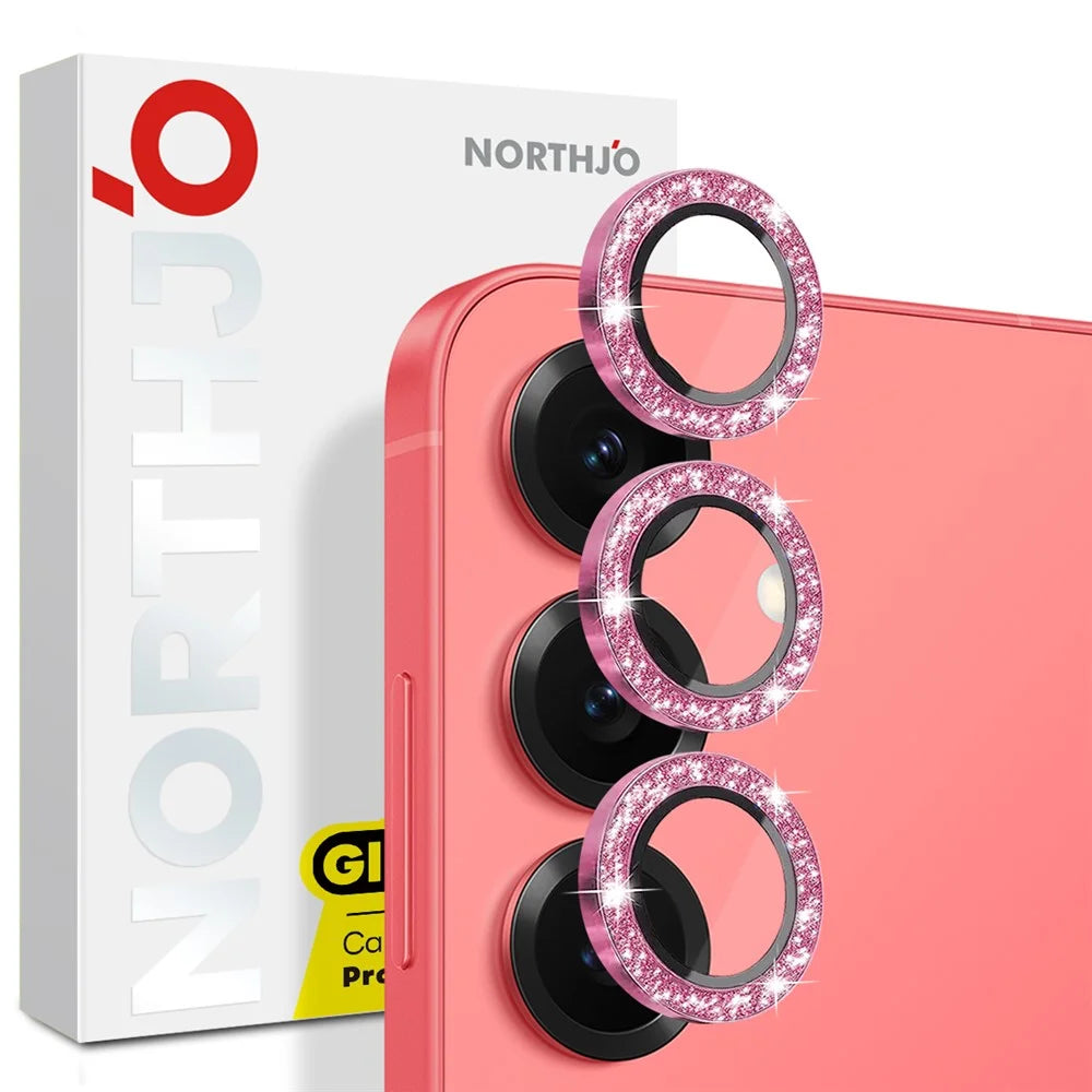 NORTHJO 1 Set For Samsung Galaxy S25+ Camera Lens Film Tempered Glass+Metal Glitter Rear Lens Protector - Pink - 4