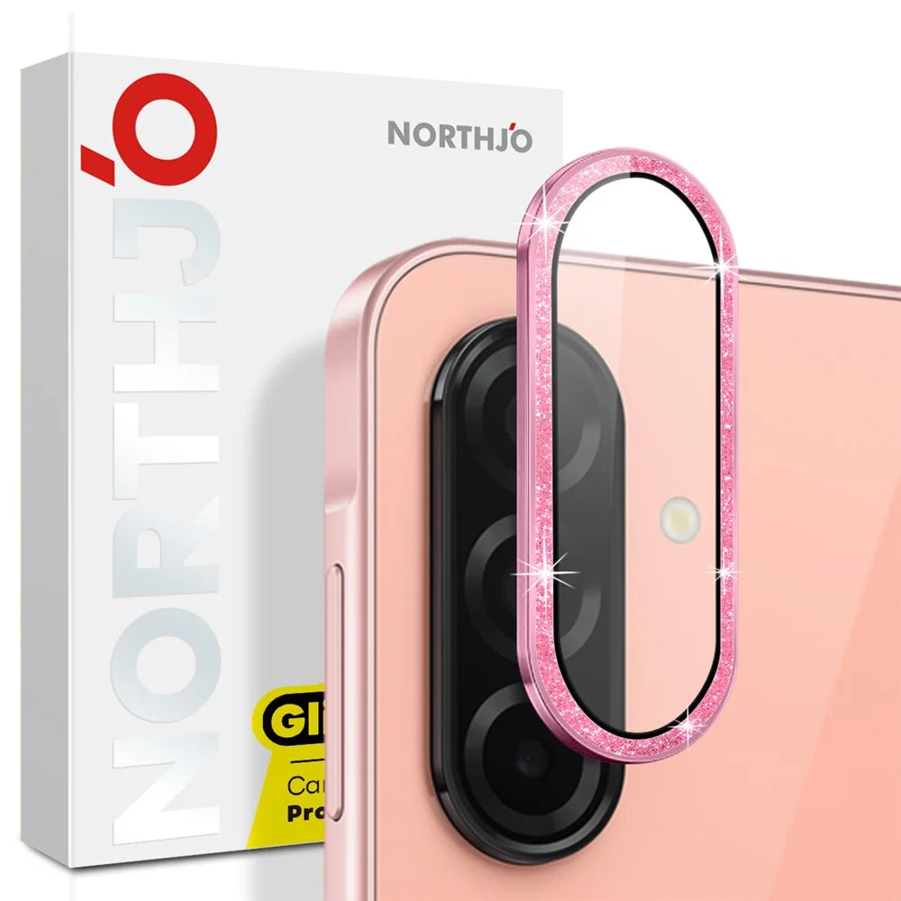 NORTHJO 1 Set For Samsung Galaxy A26 5G Camera Lens Film Tempered Glass+Metal Glitter Rear Lens Protector - Pink - 4