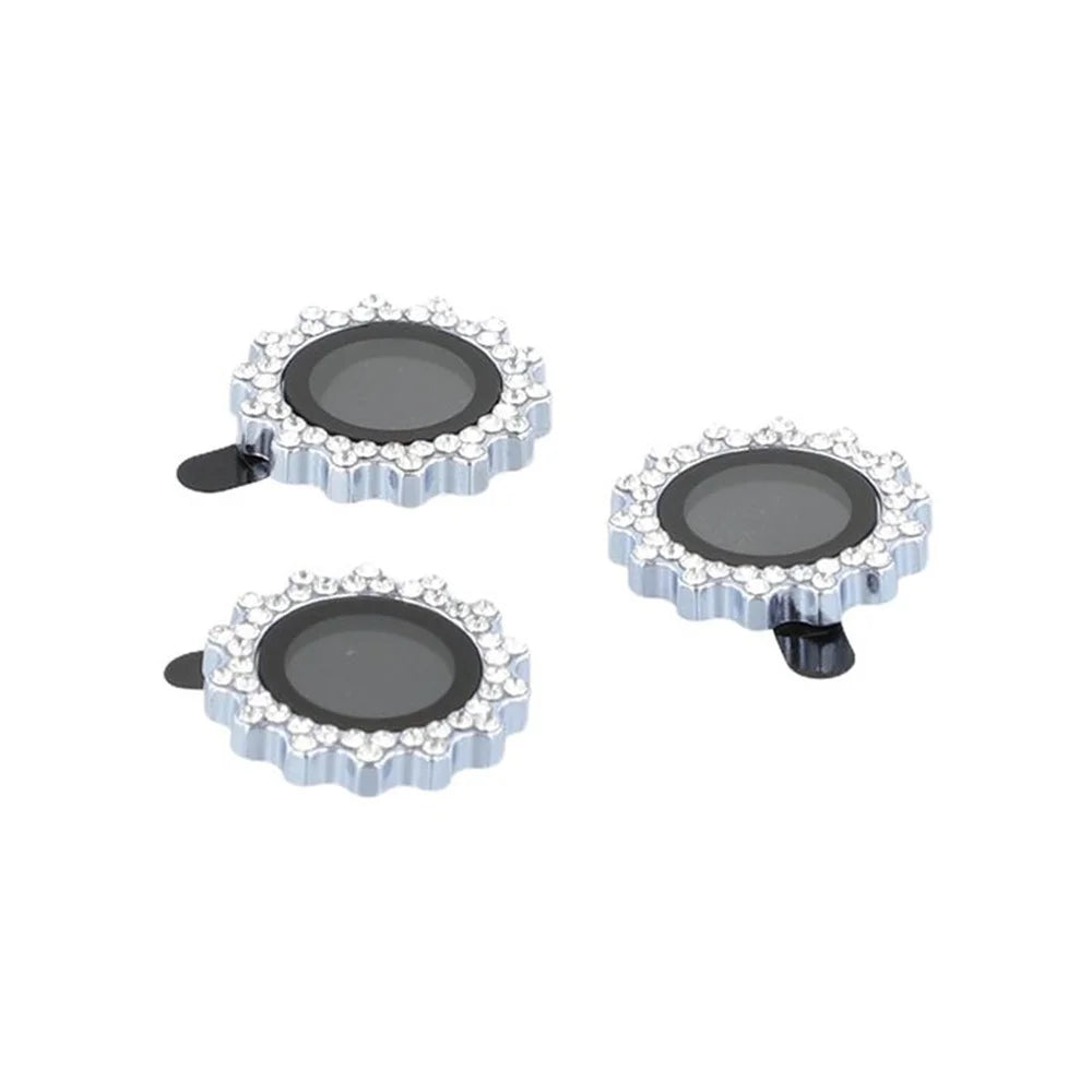 1Set For iPhone 15 Pro / 15 Pro Max Camera Lens Protector Gear Shape Rhinestone Decor Tempered Glass Lens Film - Blue - 3